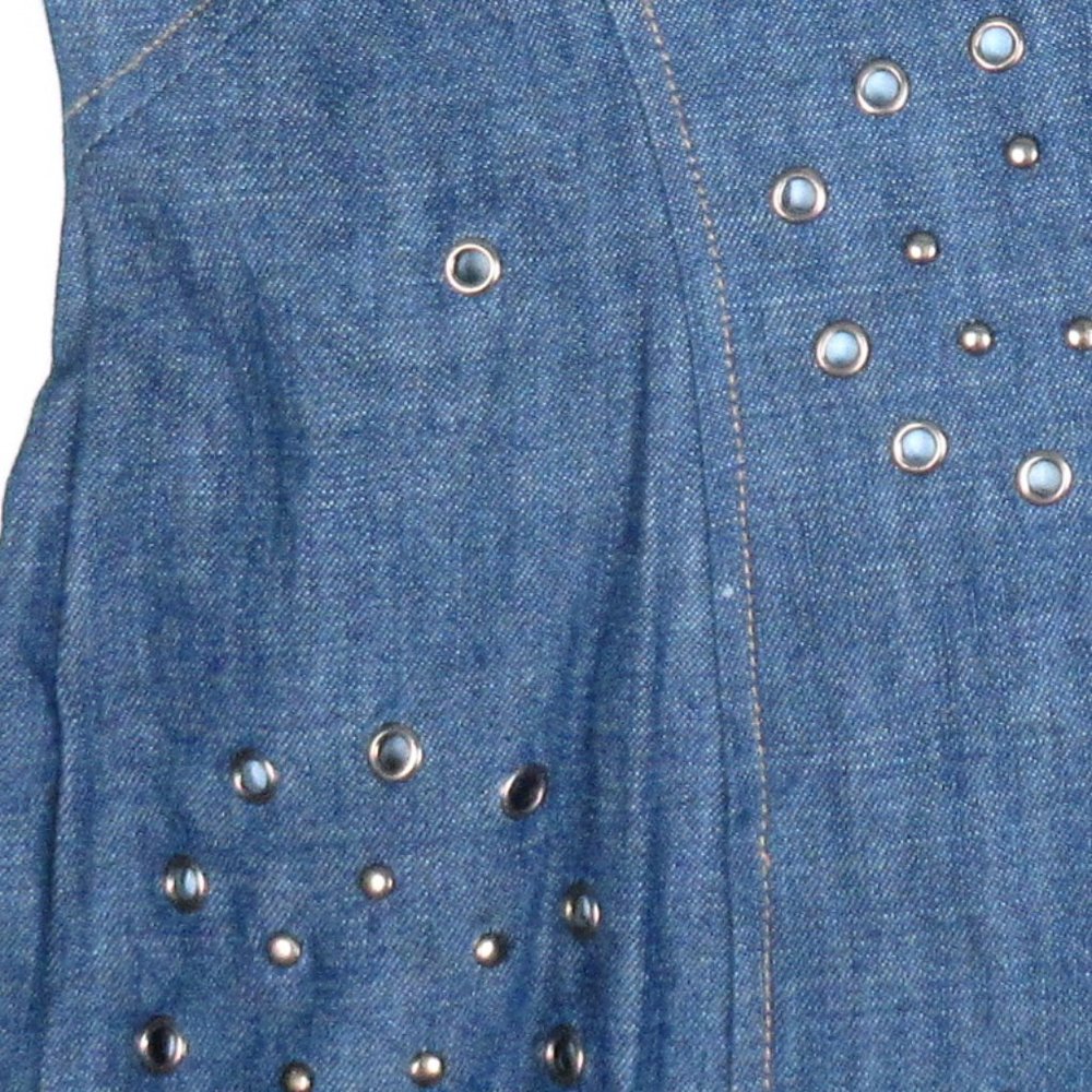 By Anthropologie Grommet Denim Midi Dress Medium Blue Size 00 XXS Petite - Picture 11 of 11
